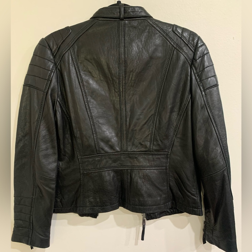Michael Kors Bomber Biker Motorcycle Genuine Leather Jacket Quilted Trim Size PL - Picture 12 of 16